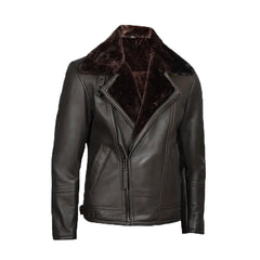 Men's Dark Brown Shearling Leather Moto Jacket The Leather Fit