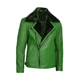 Men's Green Leather Shearling Moto Jacket The Leather Fit