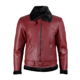 Men's Maroon Leather Shearling Bomber Jacket The Leather Fit