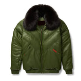 Men's Olive Leather V-Puffer Jacket The Leather Fit