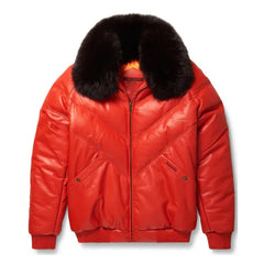 Men's Orange Leather V-Bomber Jacket The Leather Fit
