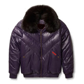 Men's Purple Leather V- Puffer Jakcet The Leather Fit