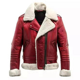 Men’s Red Leather Shearling Jacket - Christmas Style The Leather Fit