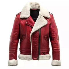 Men’s Red Leather Shearling Jacket - Christmas Style The Leather Fit