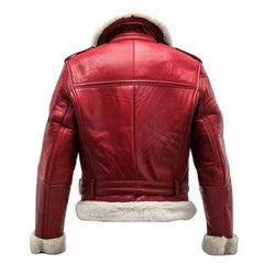 Men’s Red Leather Shearling Jacket - Christmas Style The Leather Fit