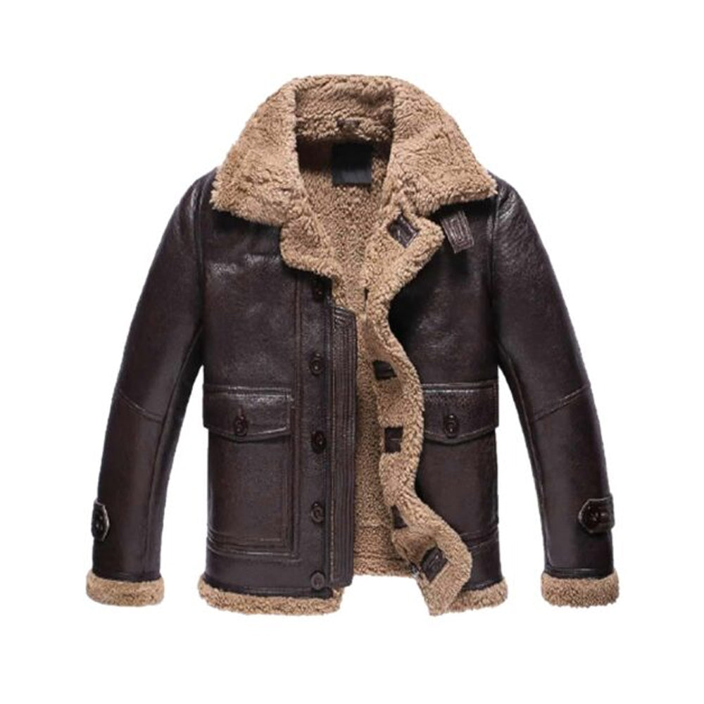 Men’s Shearling Lambskin Bomber Brown Leather Jacket The Leather Fit
