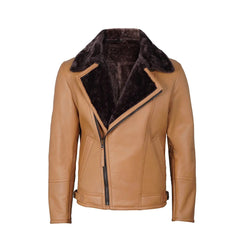 Men’s Shearling Leather Moto Jacket – Camel Color The Leather Fit