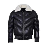 Mens Military Style Puffer Leather Jacket Black The Leather Fit