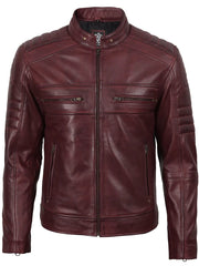 Mens Burgundy Cafe Racer Style Leather Jacket The Leather Fit