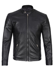 Men's Black Cafe Racer Style Leather Jacket The Leather Fit
