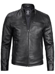 Men's Black Biker Style Leather Jacket The Leather Fit