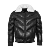 Puffer Classic Padded Fur Collar Jacket White The Leather Fit