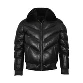 Puffer Padded Fur Bomber Leather Jacket Black The Leather Fit