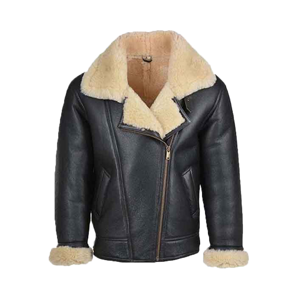 Men’s Black Bomber Shearling Leather Jacket The Leather Fit