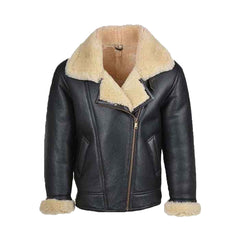 Men’s Black Bomber Shearling Leather Jacket The Leather Fit