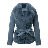 Women Blue Quilted Fur Leather Jacket The Leather Fit
