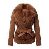 Women Brown Quilted Fur Leather Jacket The Leather Fit