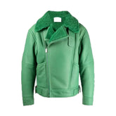 Women Green Aviator Shearling Leather Jacket The Leather Fit