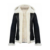Women Hooded Shearling Jacket The Leather Fit