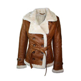 Women’s Tan Brown Double Breasted Shearling Jacket The Leather Fit