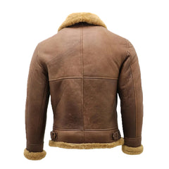 Randy Brown B-3 Bomber Aviator Leather Jacket with Faux Fur The Leather Fit