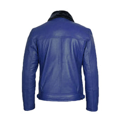 Men's Blue Leather Shearling Moto Jacket The Leather Fit