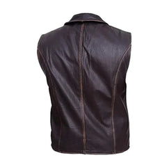 Men’s Brown Distressed Leather Vest The Leather Fit