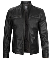 Real Leather Men's Black Cafe Racer Jacket The Leather Fit