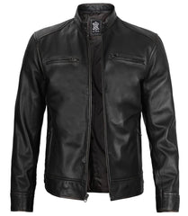 Real Leather Men's Black Cafe Racer Jacket The Leather Fit