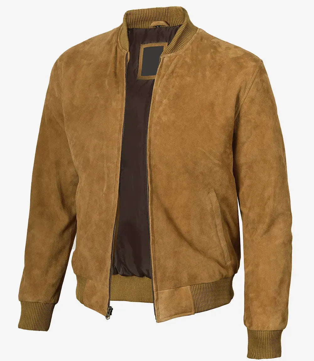 Men's Bomber Light Brown Suede Jacket The Leather Fit