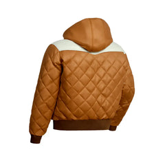 Hooded Bomber Puffer Leather Jacket Brown The Leather Fit
