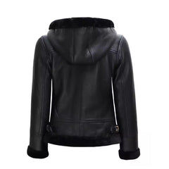 Women’s Black Shearling Leather Jacket With Hood The Leather Fit