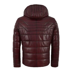 Hooded Leather Puffer Padded Jacket Cherry The Leather Fit