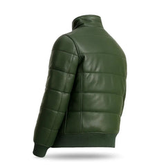 Maven Bomber Puffer Leather Jacket Green The Leather Fit