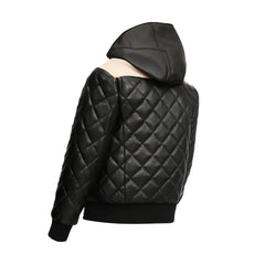 Hooded Bomber Puffer Leather Jacket Black The Leather Fit