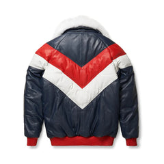Men's Leather V-Bomber Jacket Red-Blue The Leather Fit