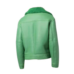 Women Green Aviator Shearling Leather Jacket The Leather Fit