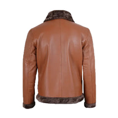 Men's Cognac Leather Shearling Bomber Jacket The Leather Fit