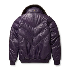 Men's Purple Leather V- Puffer Jakcet The Leather Fit