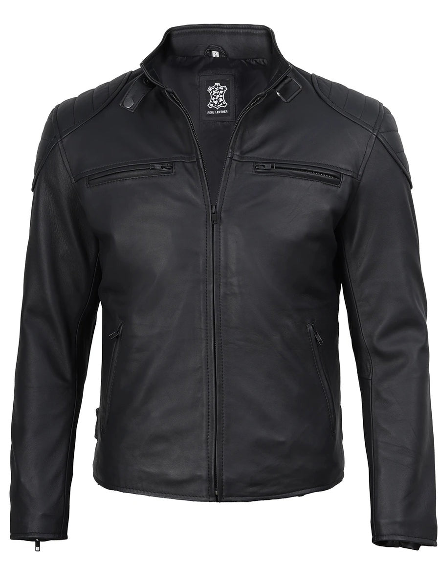 Men's Matte Black Biker Style Leather Jacket The Leather Fit