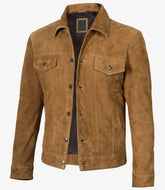 Light Brown Men's Trucker Suede Jacket The Leather Fit