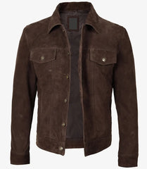 Men's Dark Brown Trucker Suede Jacket The Leather Fit