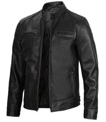 Real Leather Men's Black Cafe Racer Jacket The Leather Fit