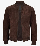 Men's Dark Brown Suede Bomber Jacket The Leather Fit