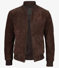 Men's Dark Brown Suede Bomber Jacket The Leather Fit