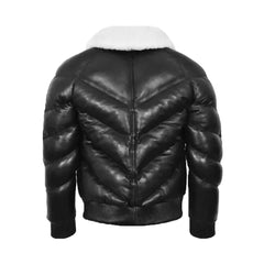 Puffer Classic Padded Fur Collar Jacket White The Leather Fit