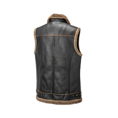 Men’s Black Vest With Brown Shearling Lining – Gilet with Zipper Pockets The Leather Fit