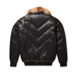 Men's Black Leather V-Puffer Jacket The Leather Fit