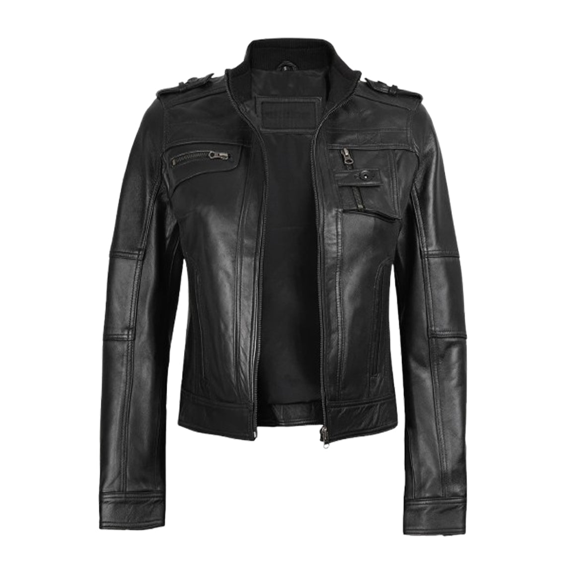 Women’s Black Cafe Racer Real Leather Jacket | Genuine Leather - The Leather Fit