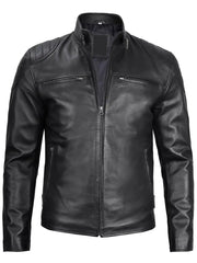 Vermont Men's Black Biker Style Leather Jacket The Leather Fit